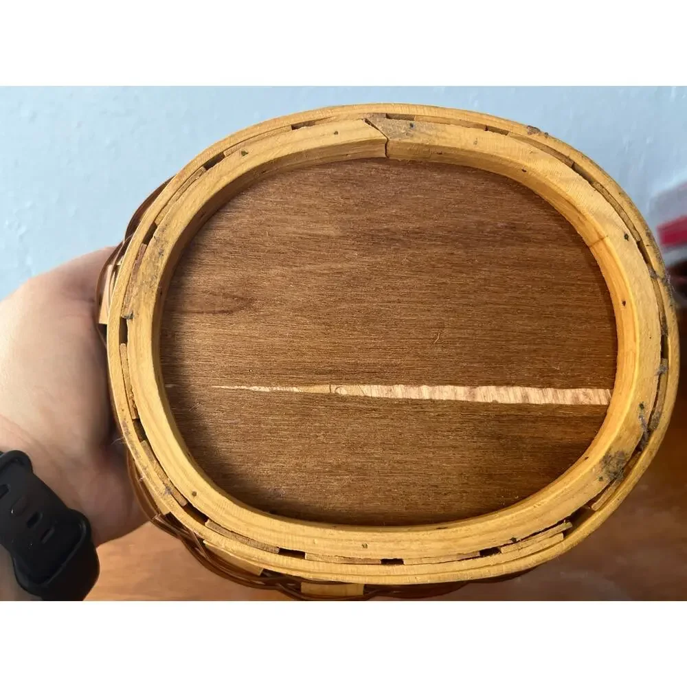 VTG Woven Wood Splint Basket Round Swing Handle Rustic Farmhouse Primitive